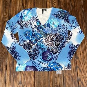 NWOT Venini blue beaded sweater
